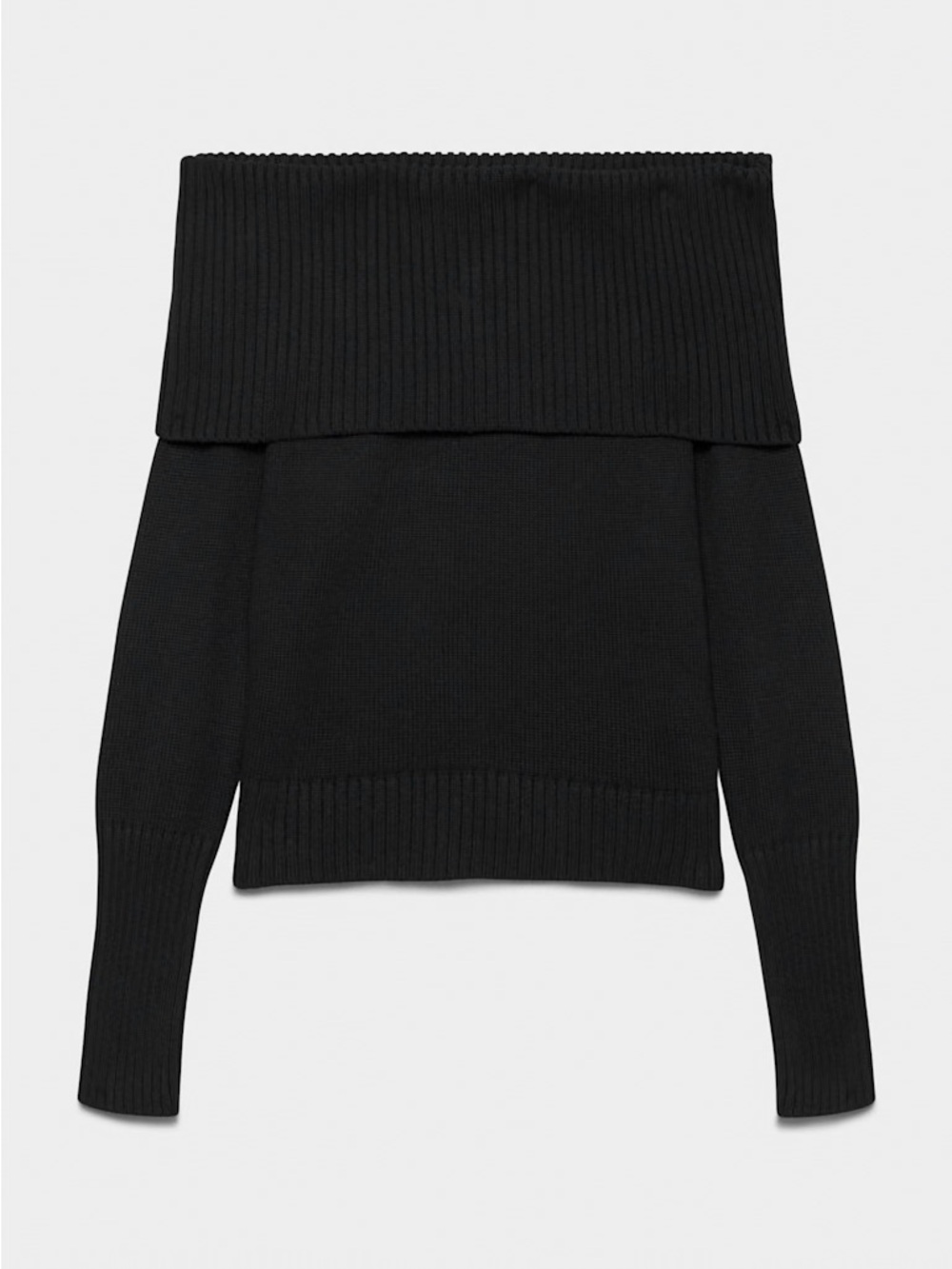 Sunday Best Black Off-the-Shoulder Foldover Rib Sweater